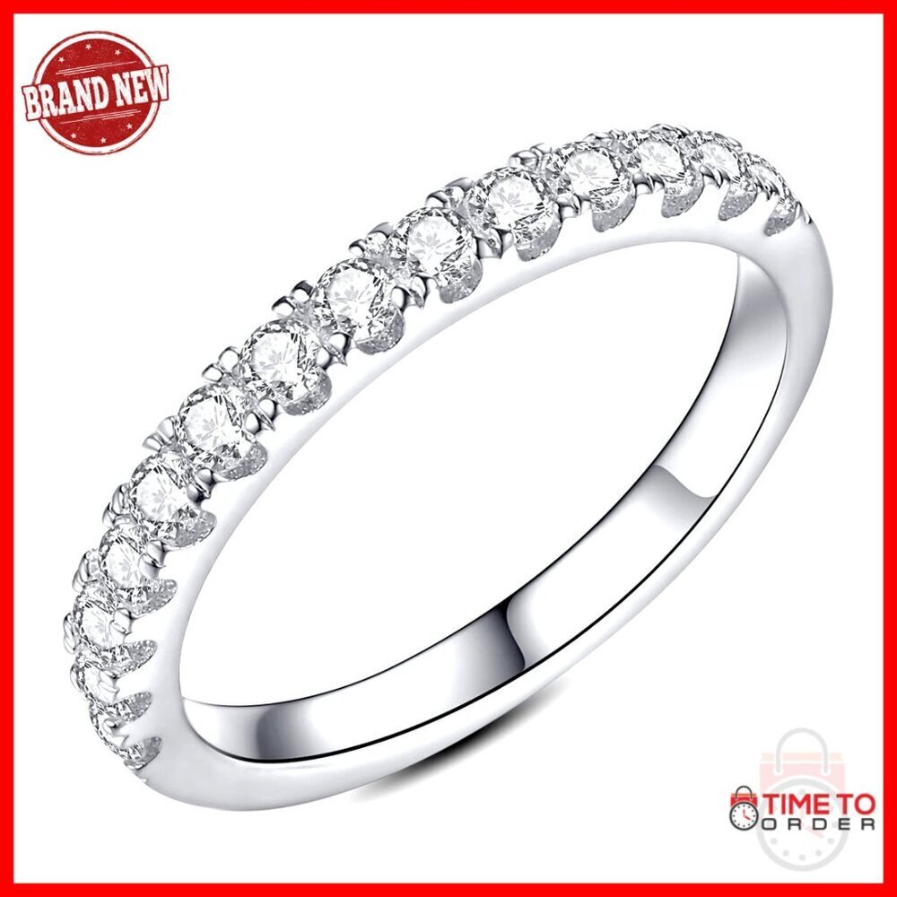 Moissanite Eternity Band Stackable Engagement Ring Sterling Silver Elegant